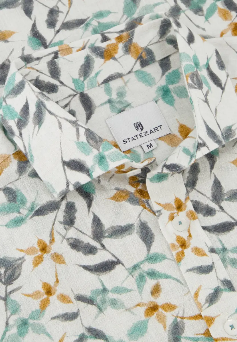 State Of Art | Shirt LS Print Slub - Gots petrol/okergeel
