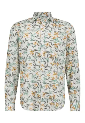 State Of Art | Shirt LS Print Slub - Gots petrol/okergeel