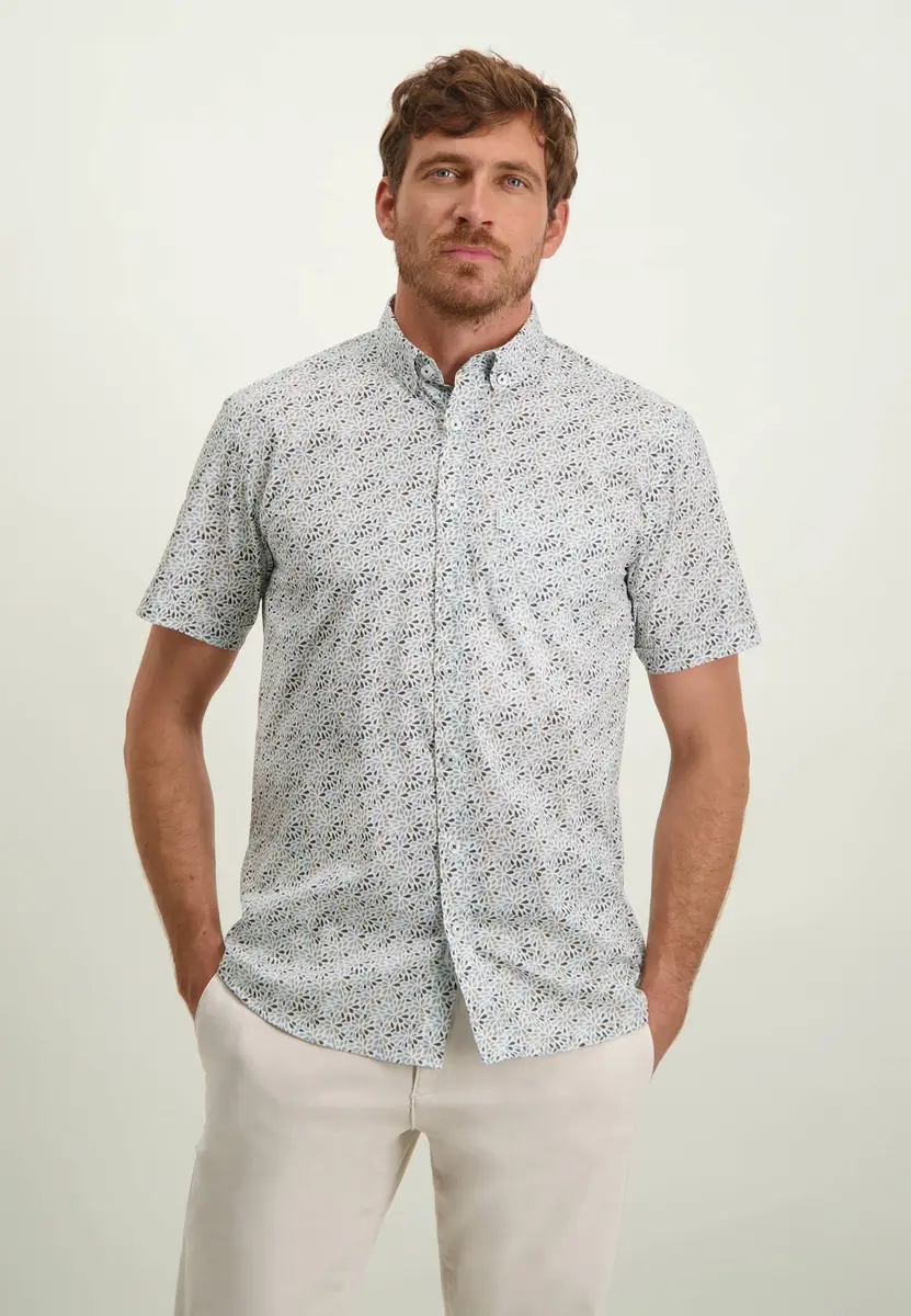 State Of Art | Shirt ss print poplin wit/grijsblauw
