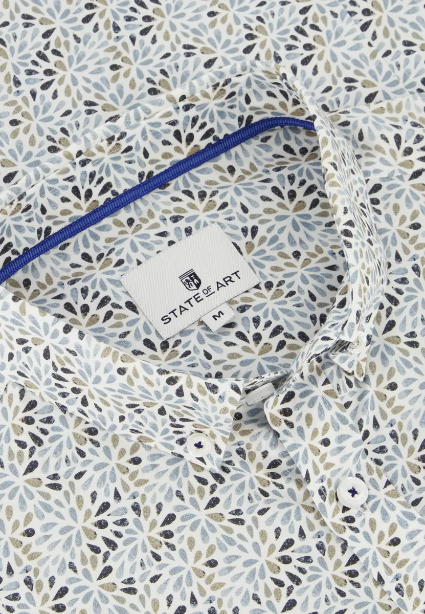 State Of Art | Shirt ss print poplin wit/grijsblauw