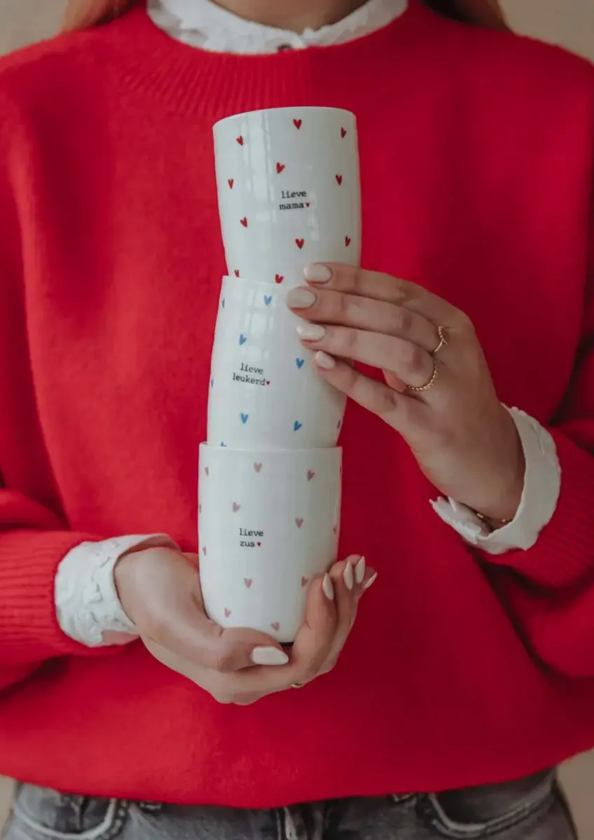 Zusss | Koffiemok hartjes lieve mama wit / rood